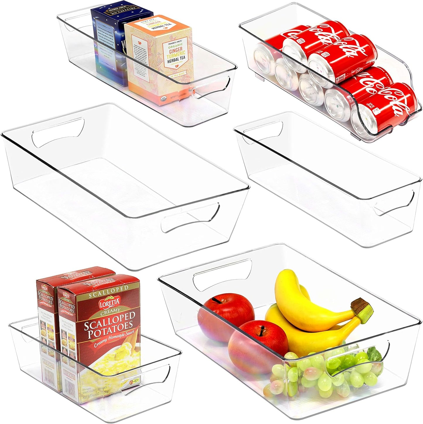 Simple Houseware 4 Pcs Kitchen Clear Bin Storage Organizer, 15" x 8" x 3.75"