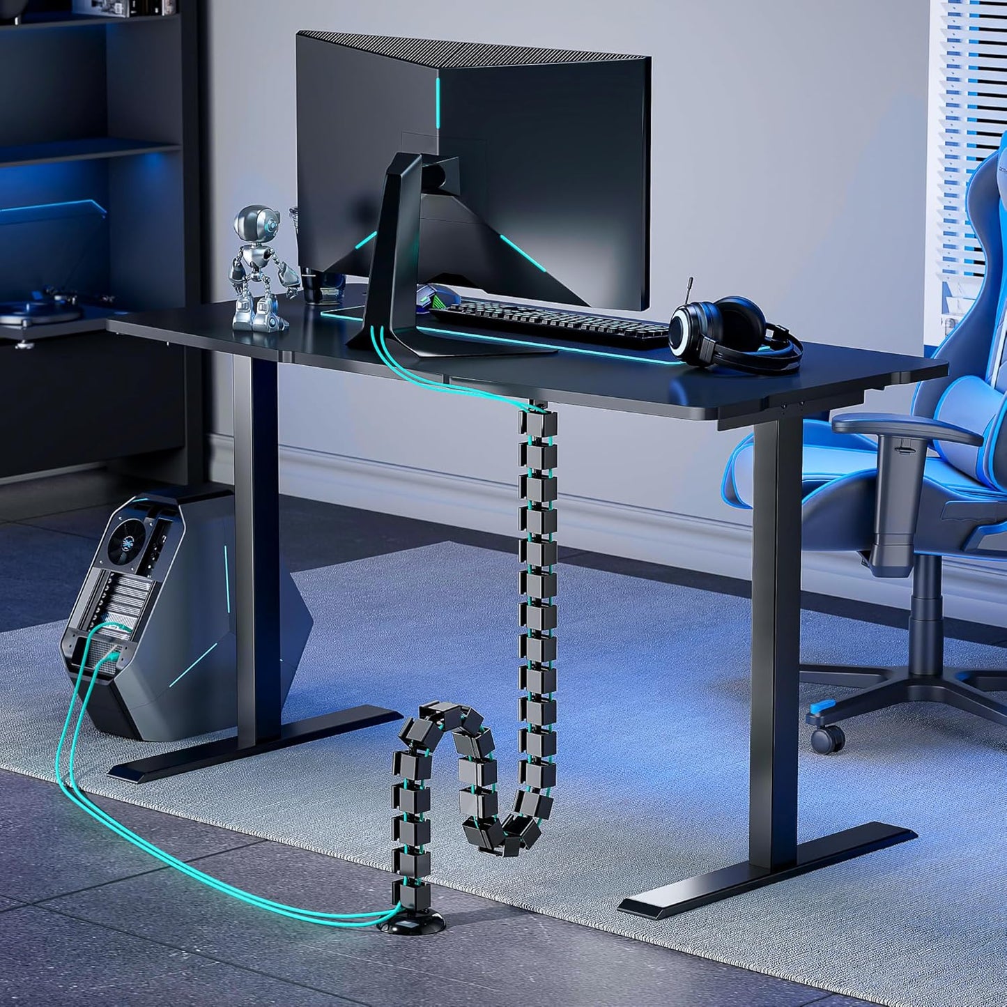 PEGZONE Under Desk Cable Management Spine – Flexible Cable Snake Organizer for Standing Desk, Tool-Free Magnetic Vertebrae Wire Management for 0.4"-2" Table, White