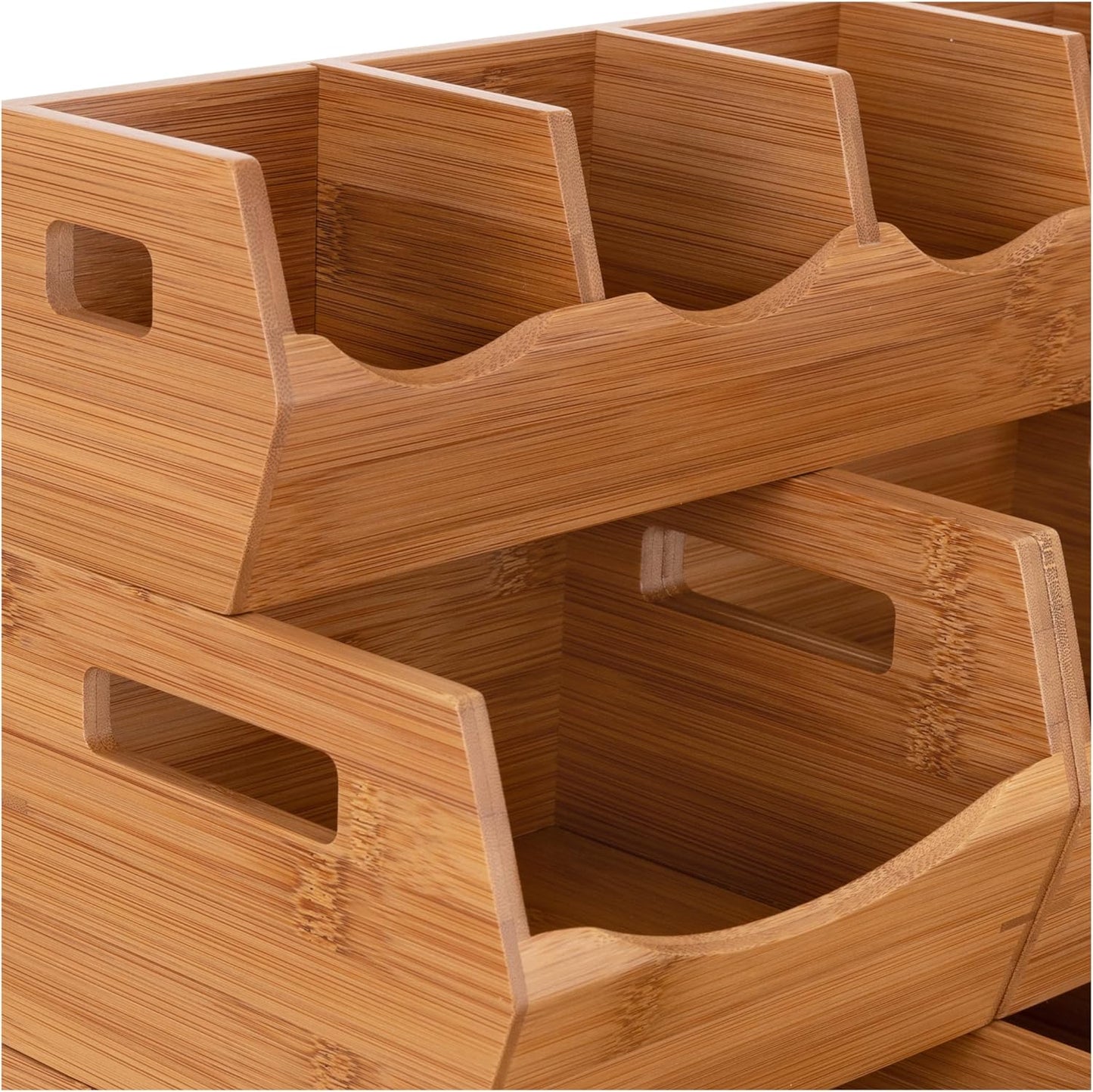 Seville Classics Bamboo Premium Organizer Storage Bins for Kitchen Silverware, Pantry, Closet, Office Desk, Pens, Utensils, Makeup, K Cup, Bamboo, Bag Holder Bin Set (4 Piece)