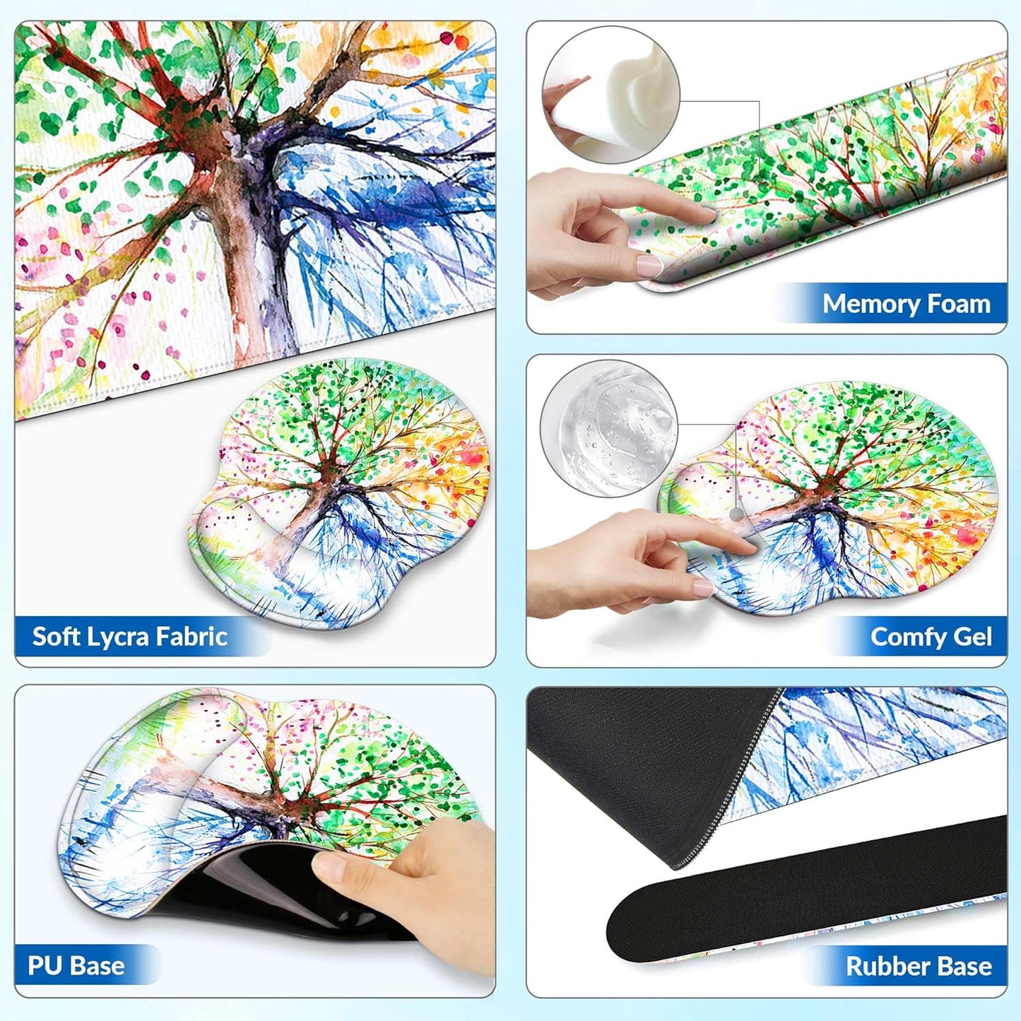 Desk Mat Set + Keyboard and Mouse Pad with Wrist Rest Support,4-in-1 Large Mousepad Computer Mats for Desktop Home & Office-Purple Butterflies