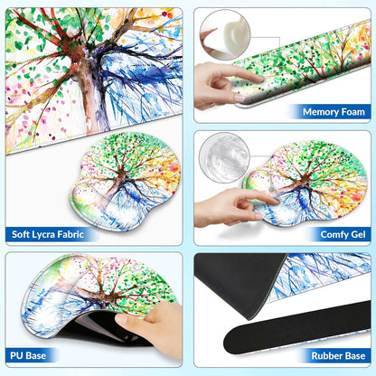 Desk Mat Set + Keyboard and Mouse Pad with Wrist Rest Support,4-in-1 Large Mousepad Computer Mats for Desktop Home & Office-Purple Butterflies