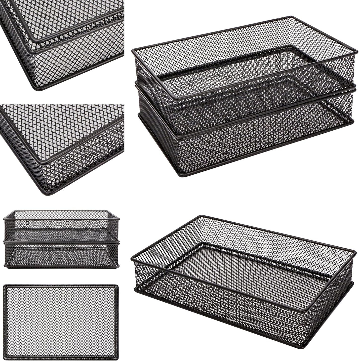 Annova Stackable Mesh Drawer Cabinet and Shelf Organizer Bins Storage Basket School Office Supply Holder Tray- Set of 2 (Gold, 3x3x2 Inch)