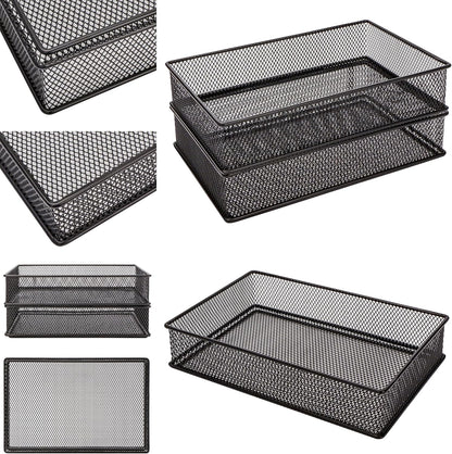 Annova Stackable Mesh Drawer Cabinet and Shelf Organizer Bins Storage Basket School Office Supply Holder Tray- Set of 2 (Gold, 3x3x2 Inch)