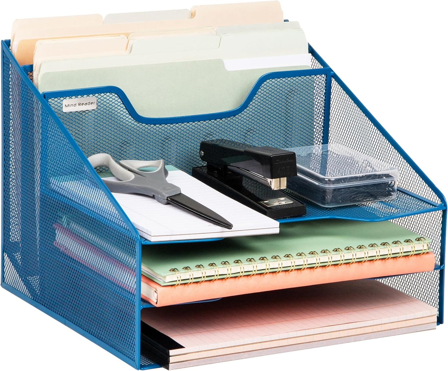 Mind Reader Metal Mesh Desktop File Organizer, 3-Tier Paper Tray with 5 Compartments, Office Mail Sorter, White