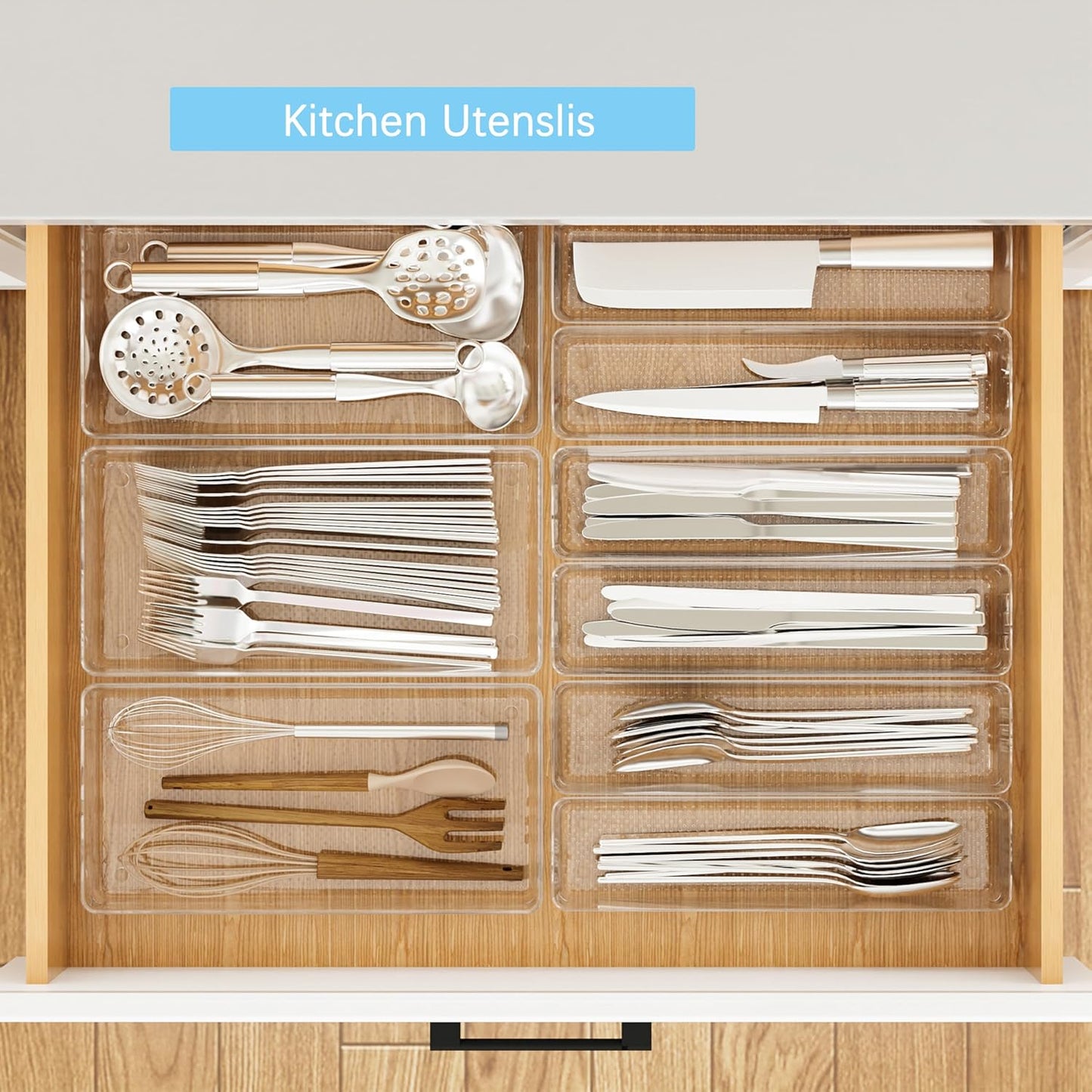 Mesh Tray Silverware Drawer Organizer, Utensil Cutlery Tray Office Supplies with Interlocking Arm Drawer Dividers Organizer for Flatware, Knives,Home,Office, School,Bedroom 12X6'' Black