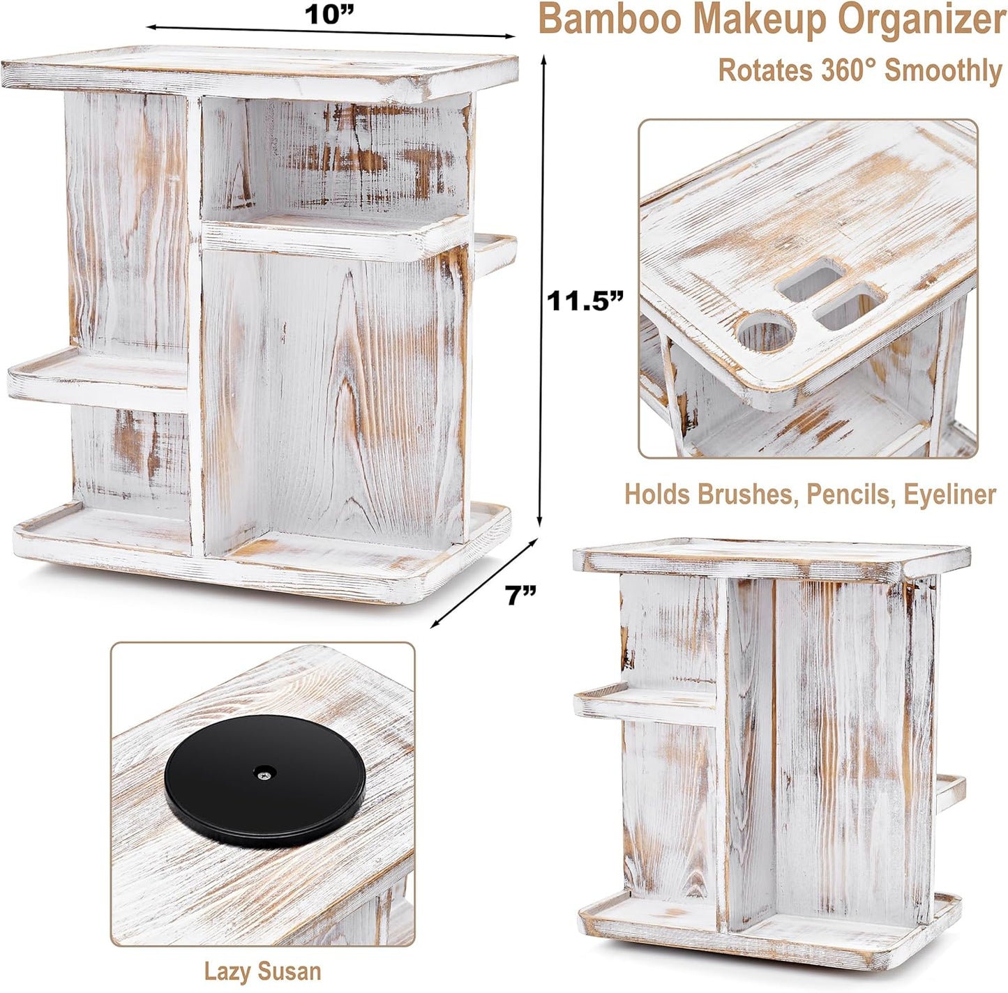 Sorbus 360° Makeup Organizer - Bamboo Wood Make Up Storage Carousel for Cosmetics, Skin Care Rotating Makeup Organizer for Vanity, Bathroom Storage