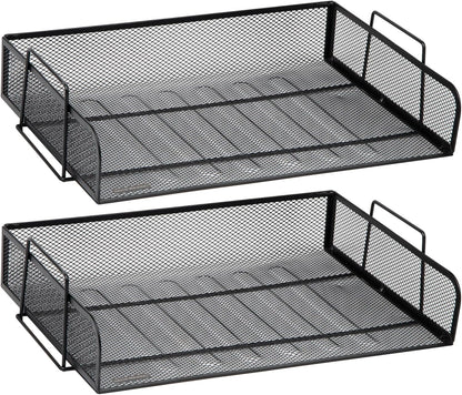 Mind Reader Stackable Paper Tray, Desktop Organizer, File Storage, Office, Metal Mesh, 2 Pcs., Black