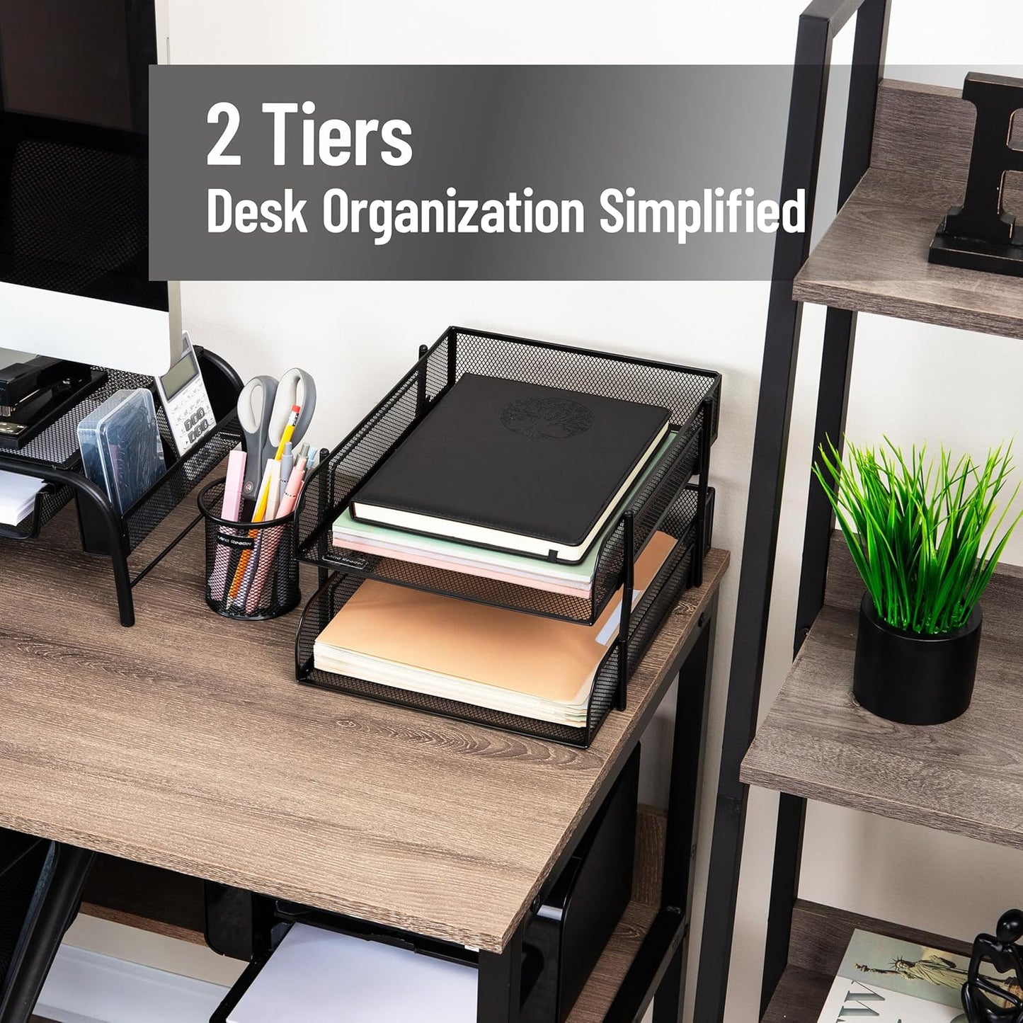 Mind Reader Stackable Paper Tray, Desktop Organizer, File Storage, Office, Metal Mesh, 2 Pcs, Black