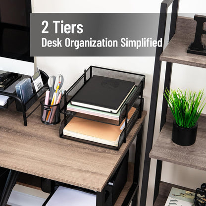 Mind Reader Stackable Paper Tray, Desktop Organizer, File Storage, Office, Metal Mesh, 2 Pcs, Black
