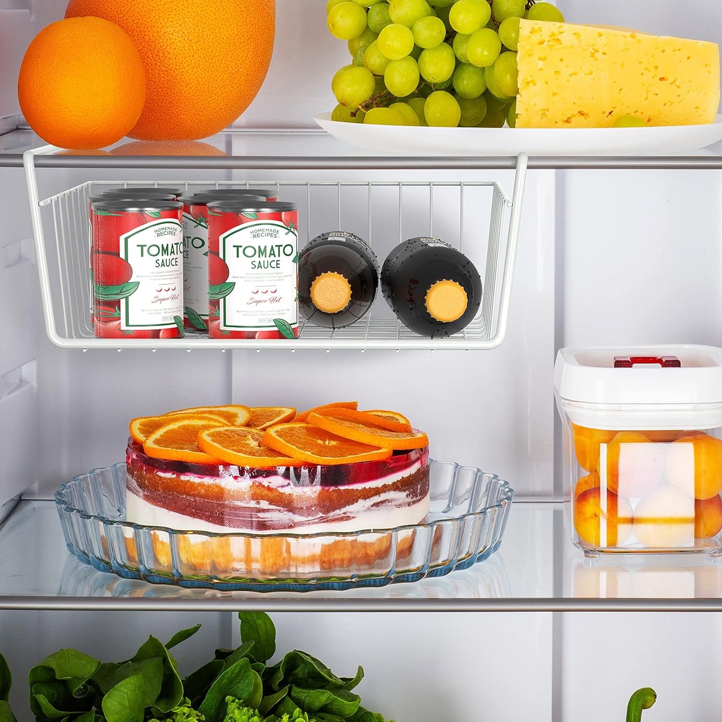Simple Houseware Under Shelf Basket, White – 2-Pack Space-Saving Storage Organizer for Kitchen, Pantry, Closet, Office – Wire Metal Shelf Organizer, No Tools Required