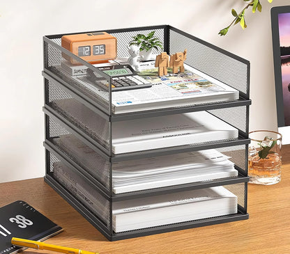 2/4/6 Tier Paper Organizer Letter Tray, Clear Acrylic Layer Stackable Paper Sorter, Plastic A4 Office File Folder Holder for for Desk Accessories, Notes, Pens, File, Document (Clear, 4 Tier)