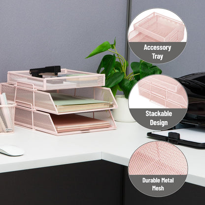 Mind Reader 2 Tier Paper Tray with Top Supply Compartment, Desktop File Organizer, Metal Mesh, Black