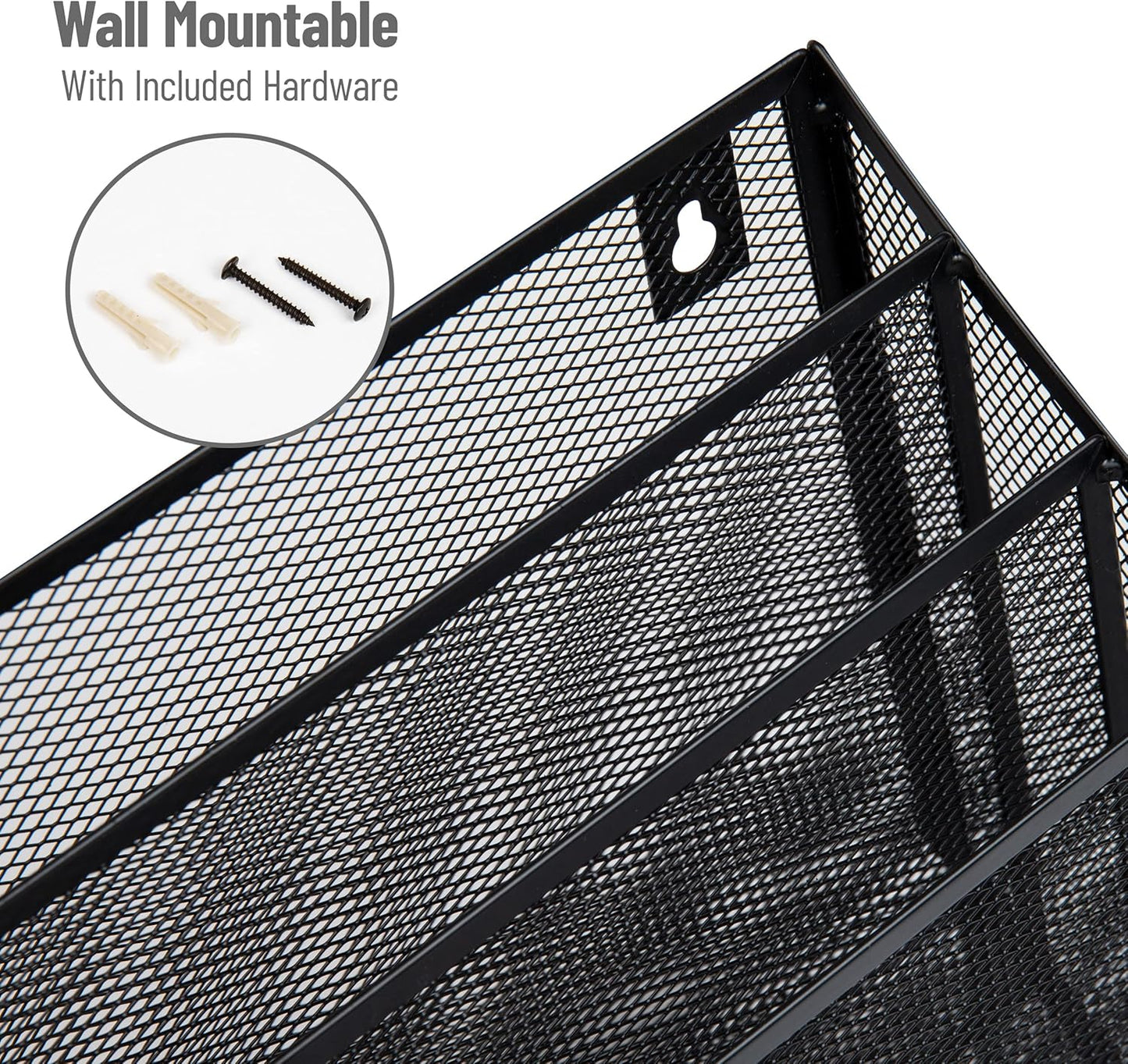 Mind Reader Vertical File Storage, Desktop Organizer, Wall Mount, Office, Metal Mesh, Black