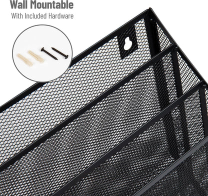 Mind Reader Vertical File Storage, Desktop Organizer, Wall Mount, Office, Metal Mesh, Black