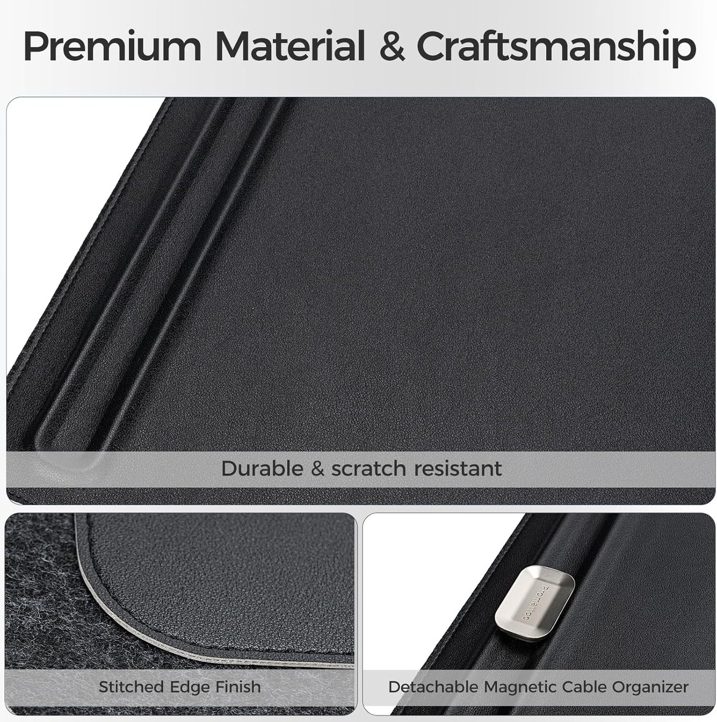 Desk Mat – Double-Sided Vegan Leather & Felt | Built-In Magnetic Cable Organizer & File Storage | Premium Workspace Pad for Office, Gaming & Creative Professionals-（Green）
