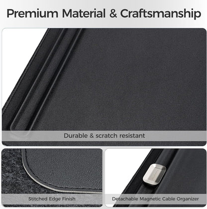 Desk Mat – Double-Sided Vegan Leather & Felt | Built-In Magnetic Cable Organizer & File Storage | Premium Workspace Pad for Office, Gaming & Creative Professionals-（Green）
