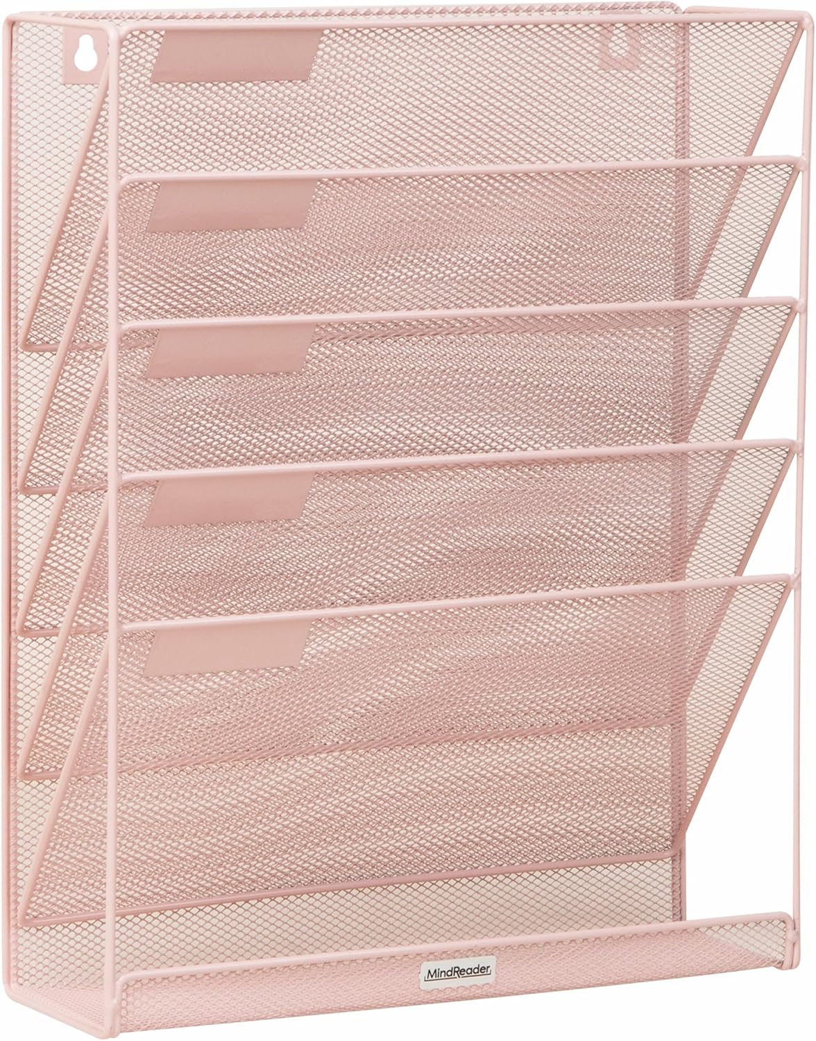 Mind Reader 5-Pocket Vertical File Storage, Desktop Organizer, Wall Mount, Office, Metal Mesh, Pink