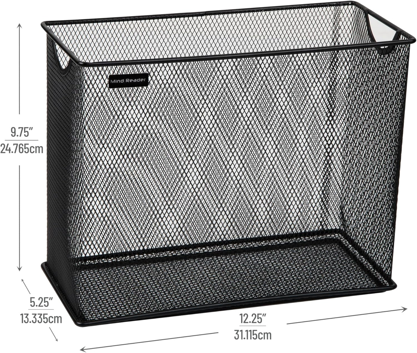 Mind Reader Vertical File Storage, Desktop Organizer, Hanging Files, Office, Metal Mesh, 12.25"L x 5.5"W x 10"H, Black