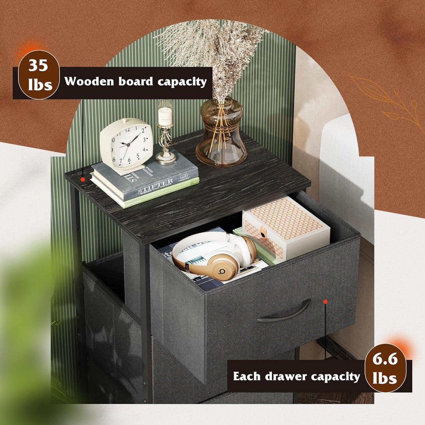 WLIVE Dresser with 3 Drawers, Fabric Nightstand, Cabinet with Wheels, Organizer Storage Dresser for Bedroom, Office, Entryway, Closets, Sturdy Steel Frame, Wood Top, Easy Pull Handle, White