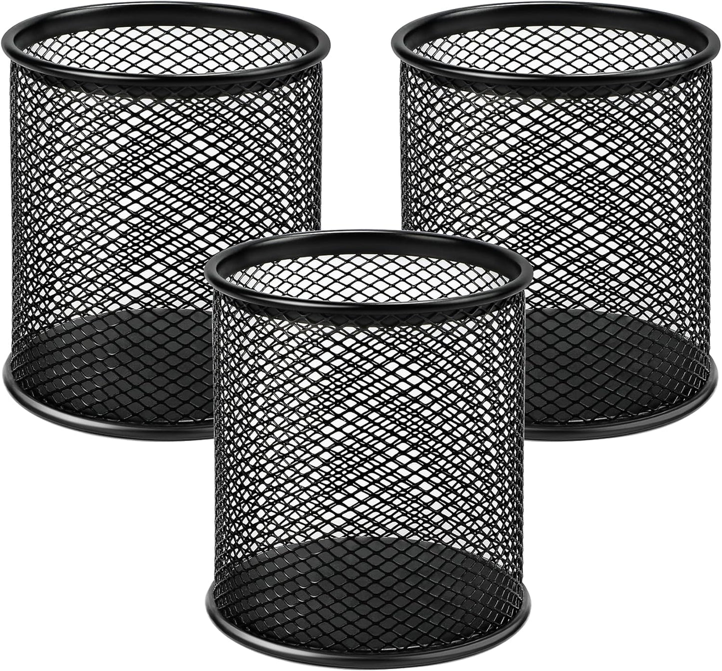 MaxGear Pen Holder, 3 Pack Pencil Holder for Desk, Premium Mesh Metal Desk Organizer with Non-Slip EVA Pad, Desk Accessories & Workspace Organizers for Home, School & Office, Black, 3.7’’ Tall
