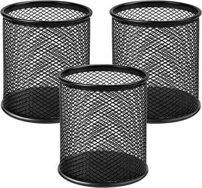 MaxGear Pen Holder, 3 Pack Pencil Holder for Desk, Premium Mesh Metal Desk Organizer with Non-Slip EVA Pad, Desk Accessories & Workspace Organizers for Home, School & Office, Black, 3.7’’ Tall