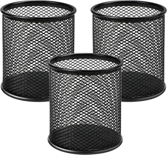 MaxGear Pen Holder, 3 Pack Pencil Holder for Desk, Premium Mesh Metal Desk Organizer with Non-Slip EVA Pad, Desk Accessories & Workspace Organizers for Home, School & Office, Black, 3.7’’ Tall