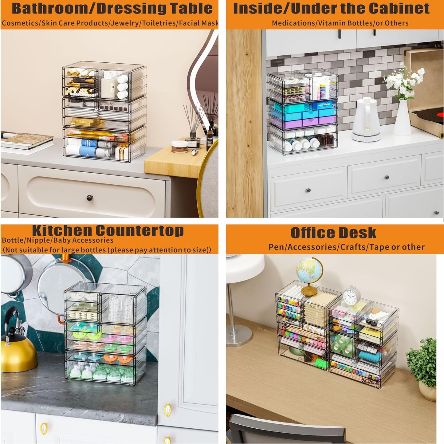 Yieach 2 Pack Acrylic Storage Drawers With 6 Drawers,Stackable Desk Organizer and Makeup Organizer,Large Clear Office Supplies Organizer for Pen,Stationary,Palettes,Arts Craft Organizers and Storage