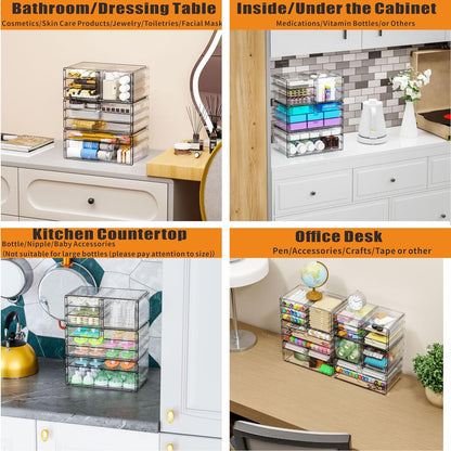 Yieach 2 Pack Acrylic Storage Drawers With 6 Drawers,Stackable Desk Organizer and Makeup Organizer,Large Clear Office Supplies Organizer for Pen,Stationary,Palettes,Arts Craft Organizers and Storage