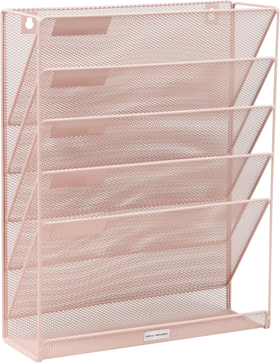 Mind Reader 5-Pocket Vertical File Storage, Desktop Organizer, Wall Mount, Office, Metal Mesh, Pink