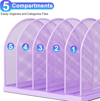 gianotter Desktop File Organizer, Desk Organizer with 5 Compartments, Paper Organizer for Desk, Workspace Organizers for Office Supplies (Black, Upright Style)