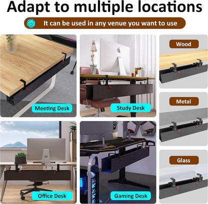 Under Desk Cable Management Tray - Under Desk Cord Management - Clamp/Screw Mount - Fabric Wire Management - Cable Raceways Tray Cord Hiders for Office/Home (Black, 35.8"×5.6")