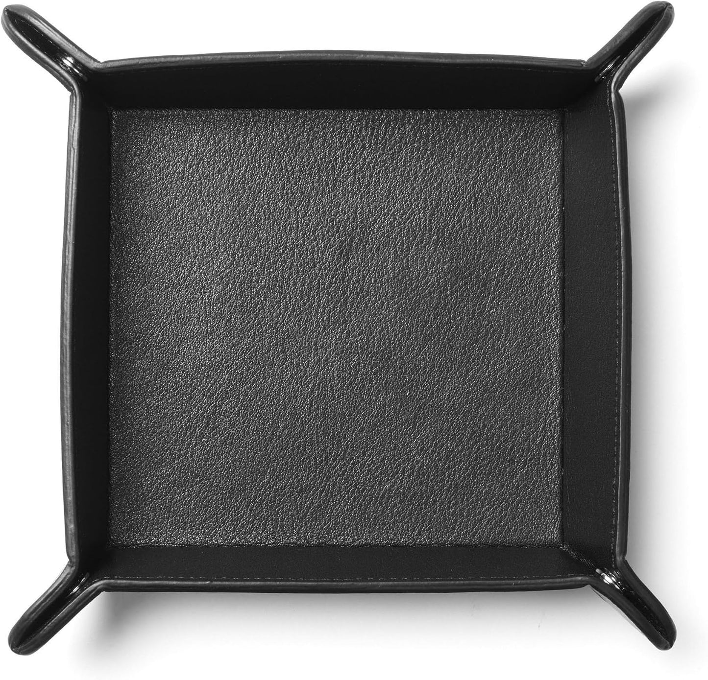 Leatherology Black Onyx Rectangle Valet Tray – Travel-Friendly Catchall Organizer with Snap Corners, Stitched Edge Detail & Gift Box – Desk Tray for Keys, Wallet, Watch & Accessories