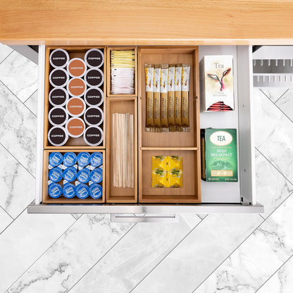 Seville Classics Bamboo Premium Organizer Storage Bins for Kitchen Silverware, Pantry, Closet, Office Desk, Pens, Utensils, Makeup, K Cup, Bamboo, Bag Holder Bin Set (4 Piece)