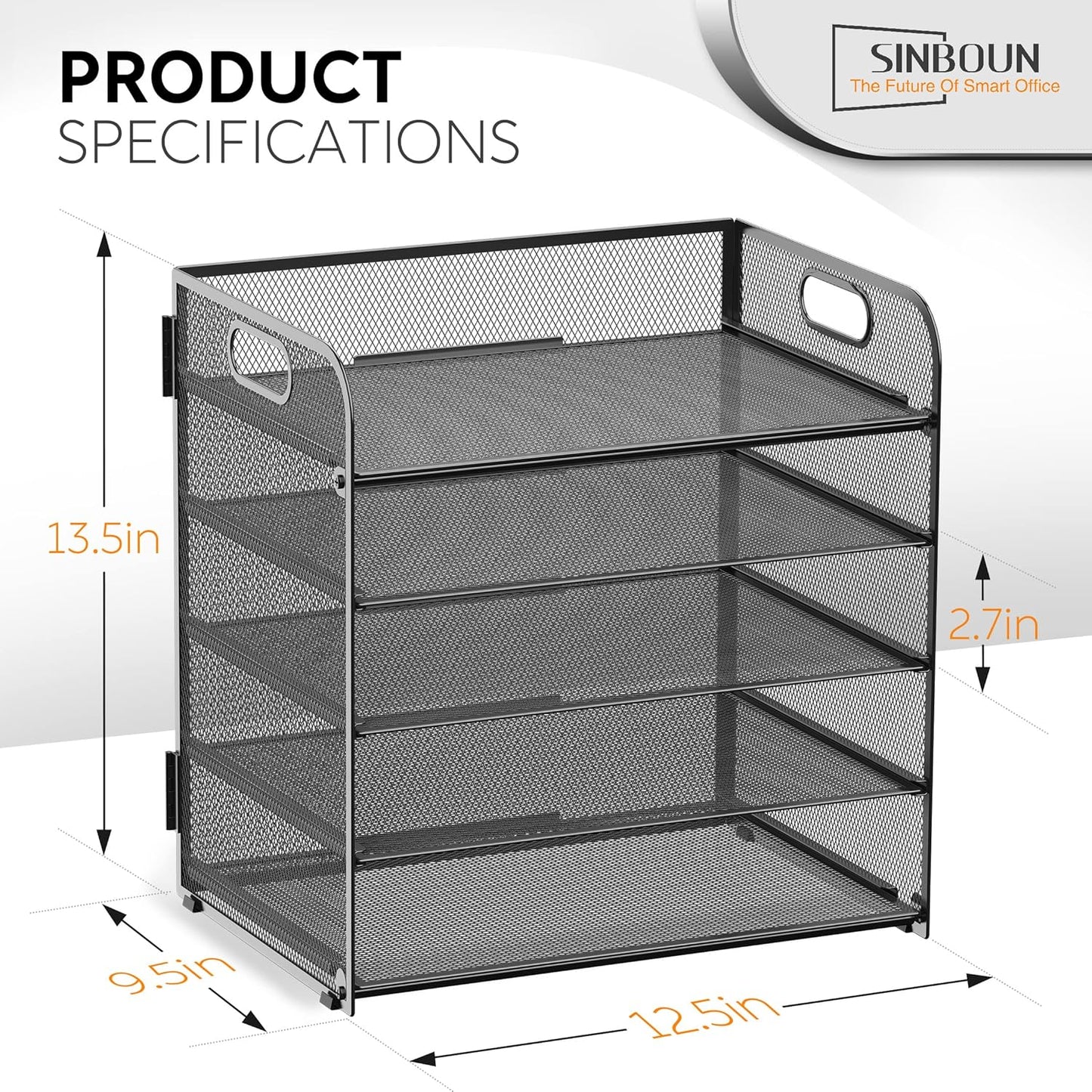 Letter Tray Paper Organizer 5-Tier Desk Organizer File Organizer Paper Holder with Handle, Metal Desktop Document Shelf Tray Office Classroom Organization - Black