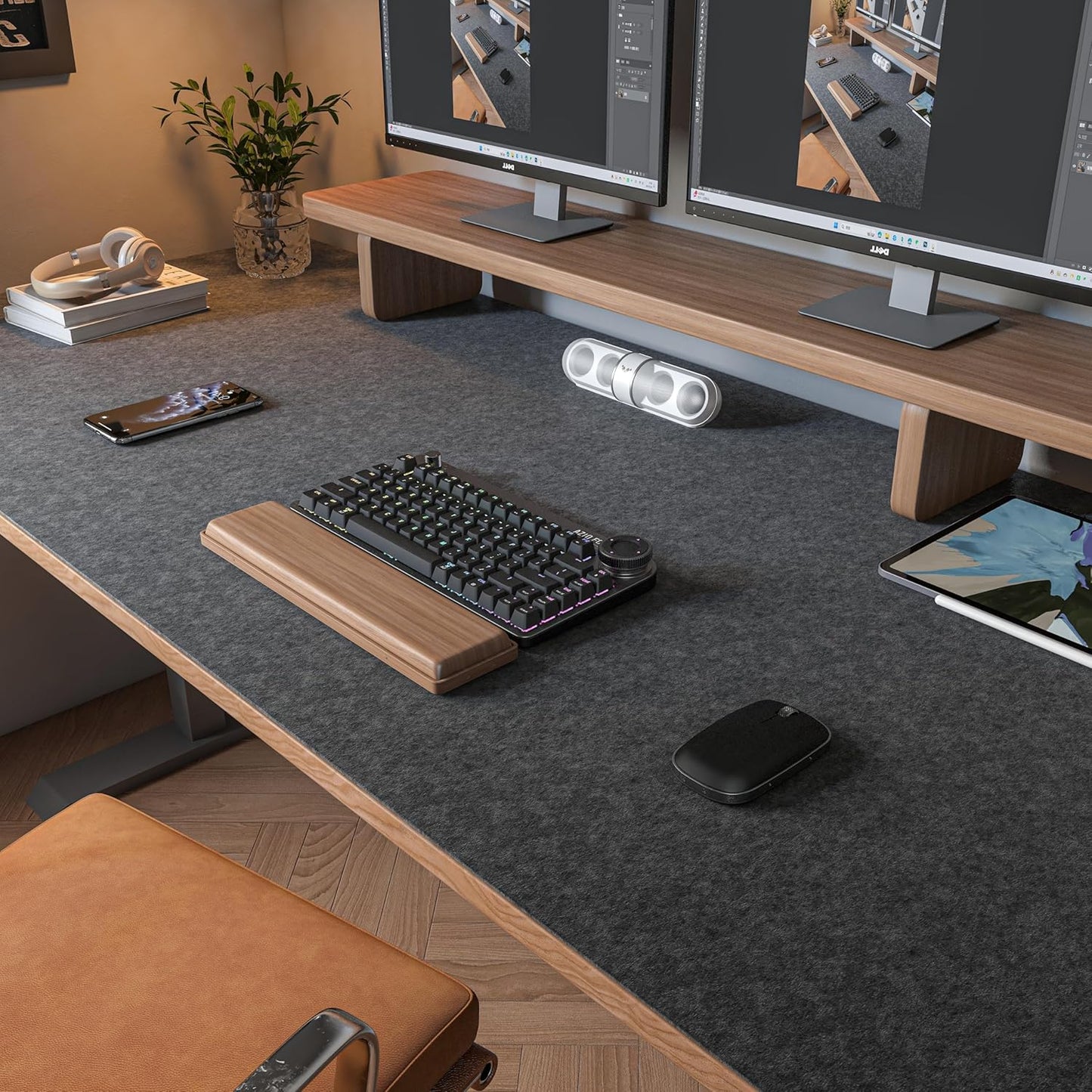 Felt Desk Mat | Computer Mat for Desk(36x12Inches) | Large Felt Mouse Pad and Keyboard Mat | Desk Protector for Office | Dark Gray