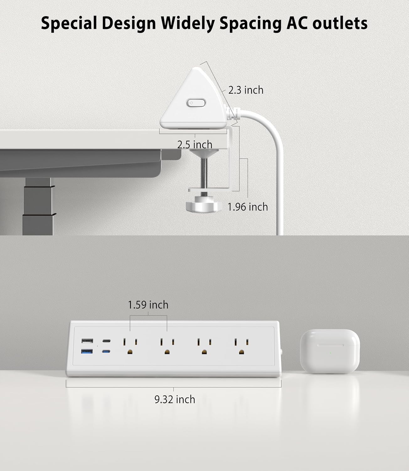 Jgstkcity Desk Clamp Power Strip,20W Fast Charging Station,Surge Protector Nightstand Edge Mount,1875W Extension Cord with Multiple Outlets,2 USB-C,2 USB-A,for Home Office (Black, 6 FT)