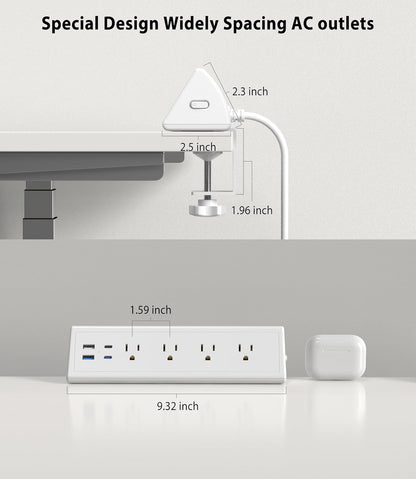 Jgstkcity Desk Clamp Power Strip,20W Fast Charging Station,Surge Protector Nightstand Edge Mount,1875W Extension Cord with Multiple Outlets,2 USB-C,2 USB-A,for Home Office (Black, 6 FT)