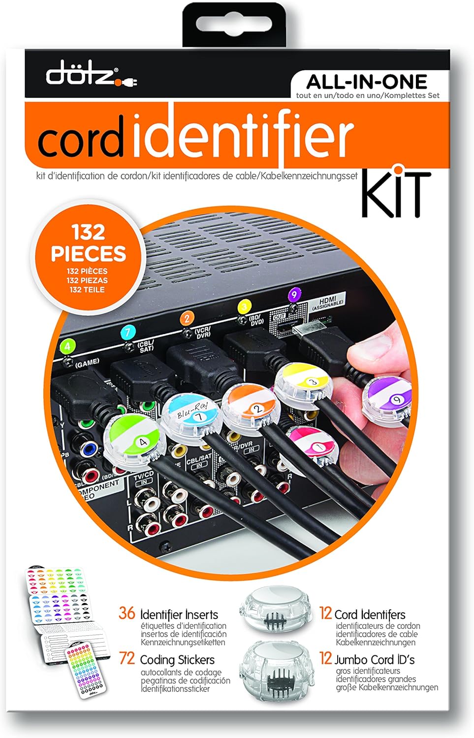 Dotz Home Entertainment Cord Identifier Kit for Cord and Cable Management (DCI131HEK-C)