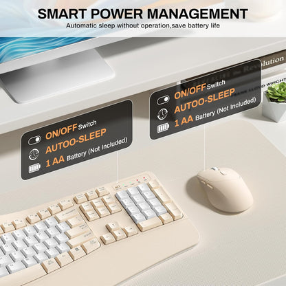 Wireless Keyboard and Mouse Combo,2.4G Full Size Wave Keys Ergonomic Keyboard with Wrist Rest for Natural Typing, 3 DPI Adjustable Ergonomic Silent Mouse for Computer/Laptop/Windows/Mac (Gray)