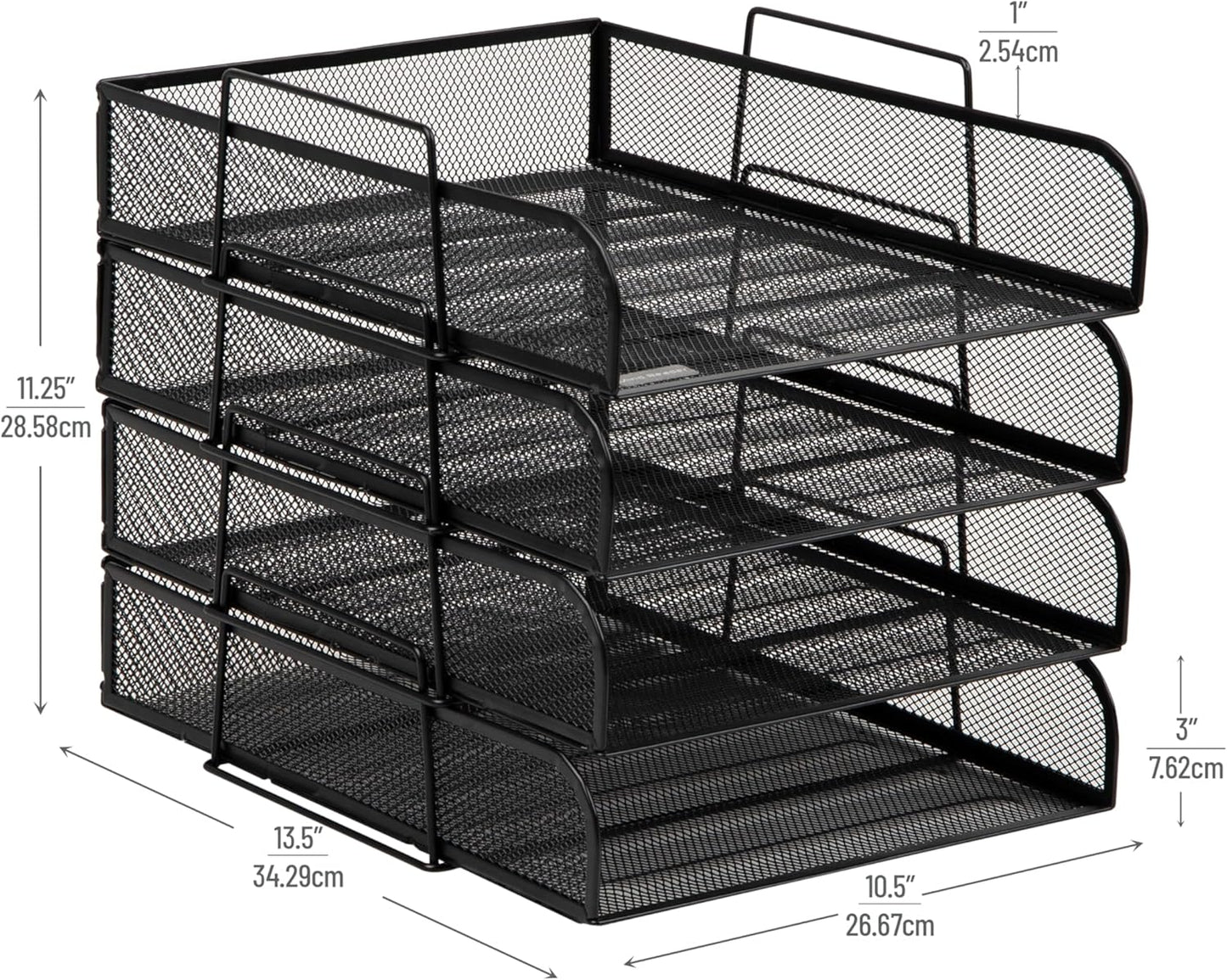 Mind Reader Stackable Paper Tray, Desktop Organizer, File Storage, Office, Metal Mesh, 10.5" L x 13.5" W x 11.25" H, 4 Pcs., Pink