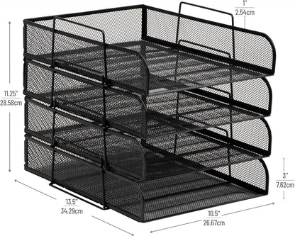 Mind Reader Stackable Paper Tray, Desktop Organizer, File Storage, Office, Metal Mesh, 10.5" L x 13.5" W x 11.25" H, 4 Pcs., Pink