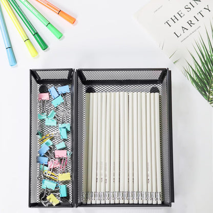 Mesh Tray Silverware Drawer Organizer, Utensil Cutlery Tray Office Supplies with Interlocking Arm Drawer Dividers Organizer for Flatware, Knives,Home,Office, School,Bedroom 12X6'' Black