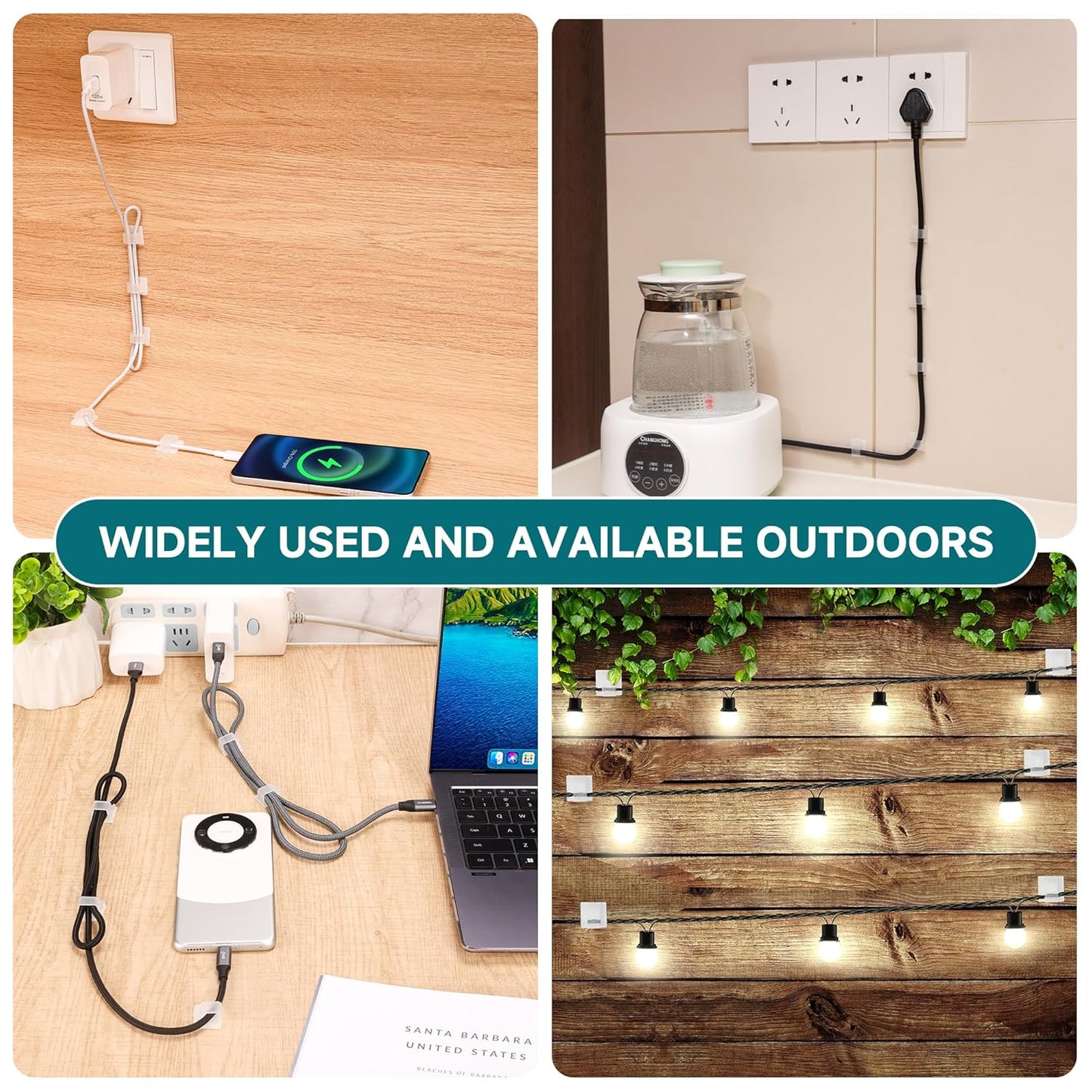63pcs Black Cable Management,Adhesive Cable Clips,Cord Organizer ID 032" X0.2",Cord Clips for Wires on Wall,Under Desk,Nightstand,PC,TV,Outdoor Lights Strip,Plant Clips for Climbing Plants