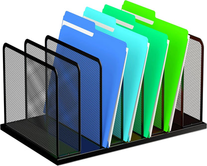 Kuntine.B Desk File Organizer 5 Sections Upright Mesh Desktop Organizer File Sorter Office Organization File Holder for Home, Office & Classroom