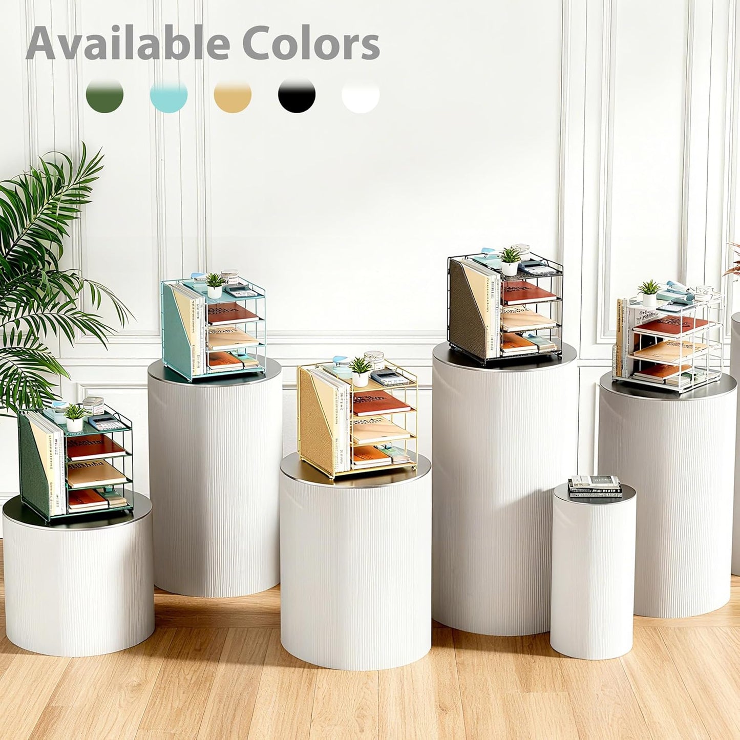 Desk Organizer, 4-Tier Metal File Organizer for Desk with Vertical File Holder, Office Accessories and Desktop Storage for Office Supplies (Black)
