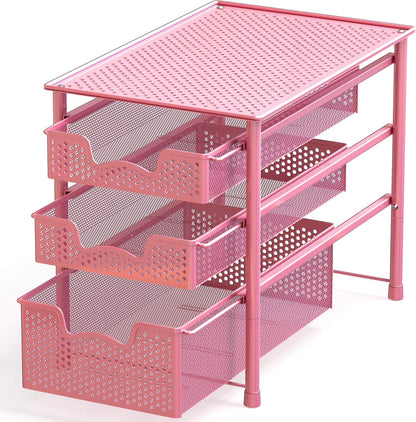 Simple Houseware Stackable 3 Tier Sliding Basket Organizer Drawer, Silver
