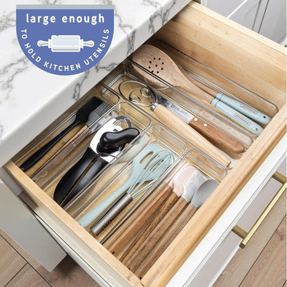 primebox Plastic Clear Drawer Organizers. Bathroom. Kitchen, Bedroom, Utensils, Office Organizer Bins, Storage Trays. Stackable. 9" x 6" x 2" Set of 6
