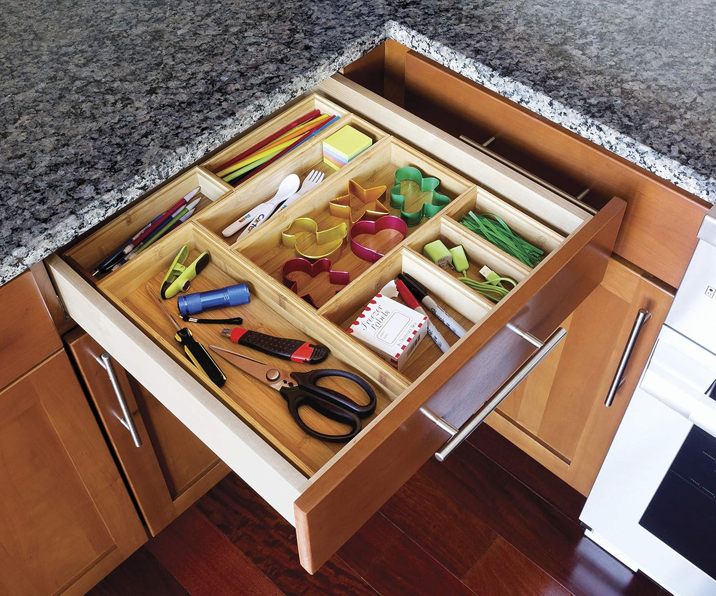 Lipper International 8186S Bamboo Wood Stacking Drawer Organizer Box, 6" x 15"