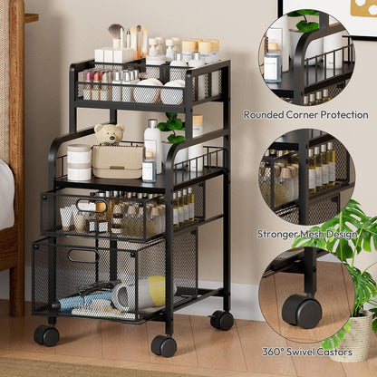 SWTYMIKI Rolling Cart with Drawers - Metal Utility Cart with Wood Shelf, DIY Divider and Locking Wheels, Craft & Art Cart Organizer for Under Desk Storage for Home Office Studio, Espresso