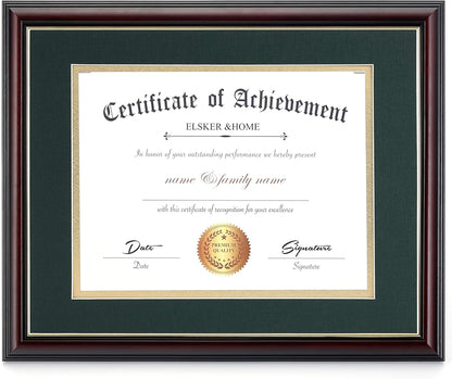 ELSKER&HOME Diploma Frame - Wide Solid Wood Frame - Black Velvet Golden Rim Mat - Semi-Tempered Glass - Includes Hanging Hardware and Desktop Easel(ONLY Display 11×14 Document/Certificate)